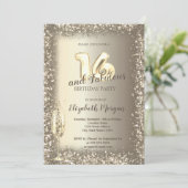Luxe Champagne Glas Goud Confetti Lijst 16e Kaart (Staand voorkant)