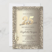 Luxe Champagne Glas Goud Confetti Lijst 25e Kaart (Voorkant)