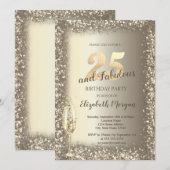 Luxe Champagne Glas Goud Confetti Lijst 25e Kaart (Voorkant / Achterkant)