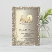 Luxe Champagne Glas Goud Confetti Lijst 40e Kaart (Staand voorkant)