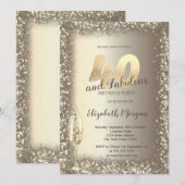 Luxe Champagne Glas Goud Confetti Lijst 40e Kaart (Voorkant / Achterkant)