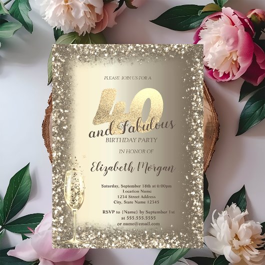 Luxe Champagne Glas Goud Confetti Lijst 40e Kaart