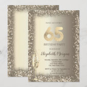 Luxe Champagne Glas Goud Confetti Lijst 65e Kaart (Voorkant / Achterkant)