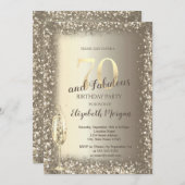 Luxe Champagne Glas Goud Confetti Lijst 70e Kaart (Voorkant / Achterkant)