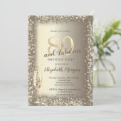 Luxe Champagne Glas Goud Confetti Lijst 80e Kaart (Staand voorkant)