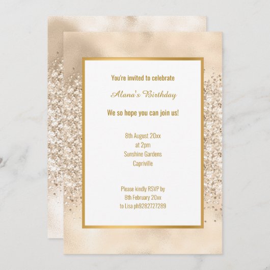 LUXE CHAMPAGNE GLITTER BIRTHDAY KAART (Voorkant / Achterkant)