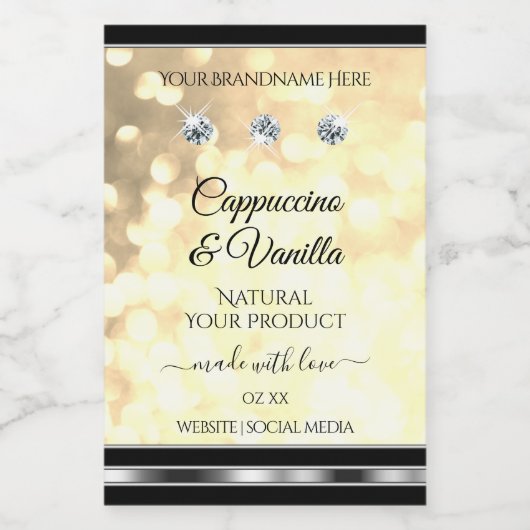 Luxe Champagne Glitter Product Labels Diamanten Voedselcontainer Etiket (Enkel label)