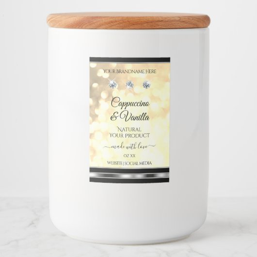 Luxe Champagne Glitter Product Labels Diamanten Voedselcontainer Etiket (Voorkant)