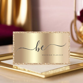 Luxe Champagne Gold Script Monogram Modern Visitekaartje