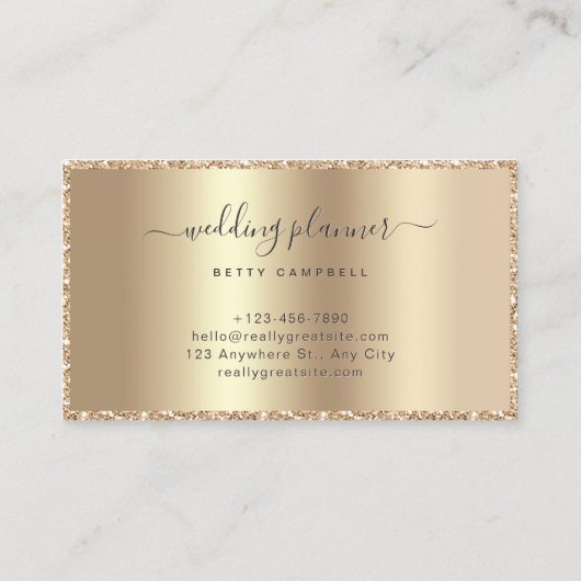 Luxe Champagne Gold Script Monogram Modern Visitekaartje (Achterkant)