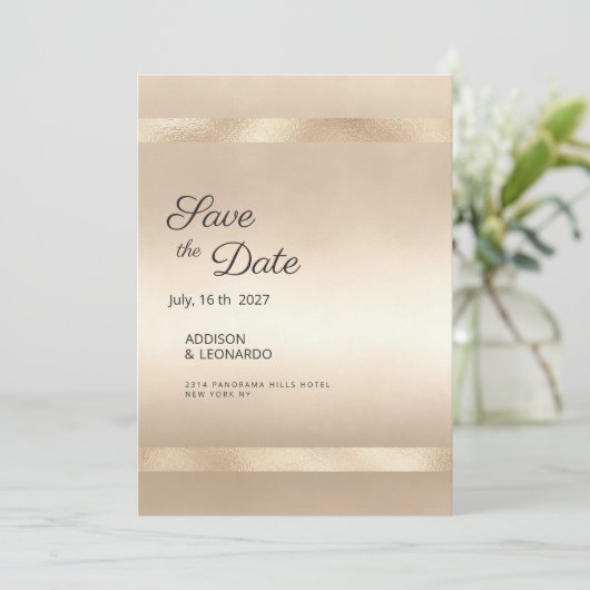 Luxe champagne goud minimalist Save the Date Kaart (Staand voorkant)