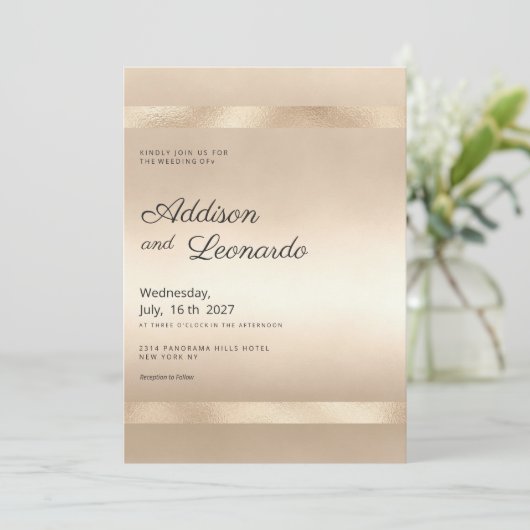 Luxe champagne gouden glam minimalistische bruilof kaart (Staand voorkant)