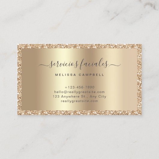Luxe Champagne Gouden Glitter Script Monogram Chic Visitekaartje (Achterkant)