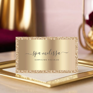 Luxe Champagne Gouden Glitter Script Monogram Chic Visitekaartje