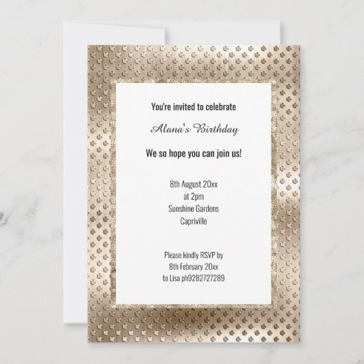 LUXE CHAMPAGNE SEQUIN DENT INVITATION KAART (Voorkant)