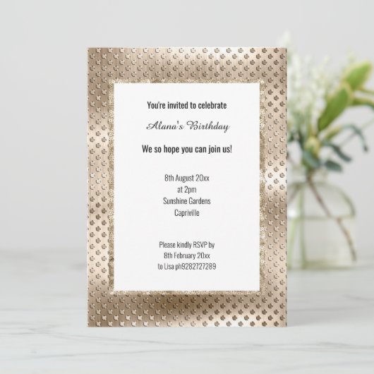 LUXE CHAMPAGNE SEQUIN DENT INVITATION KAART (Staand voorkant)