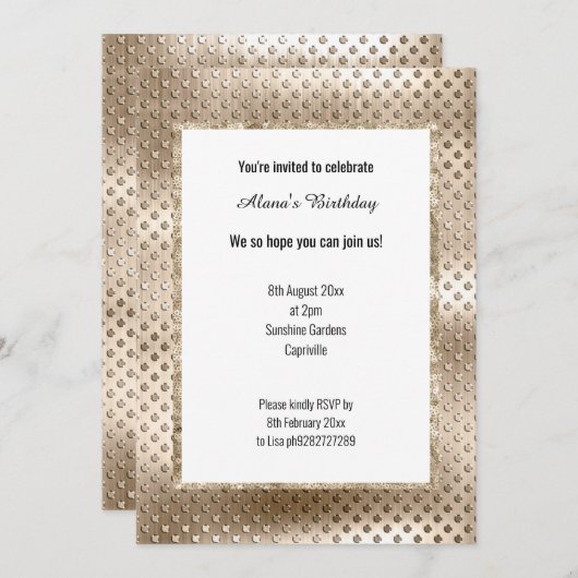LUXE CHAMPAGNE SEQUIN DENT INVITATION KAART (Voorkant / Achterkant)
