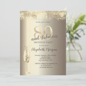 Luxe Champagneglas Goud Confetti 80e Verjaardag Kaart (Staand voorkant)