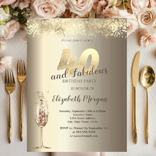 Luxe Champagneglas Gouden Confetti 40e Verjaardag Kaart