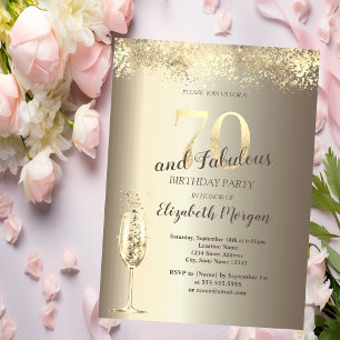 Luxe Champagneglas Gouden Confetti 70e Verjaardag Kaart