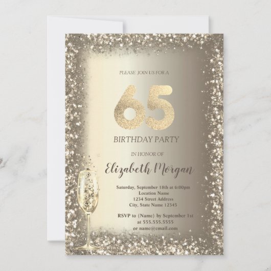 Luxe Champagneglas Gouden Confetti Frame 65e Kaart (Voorkant)