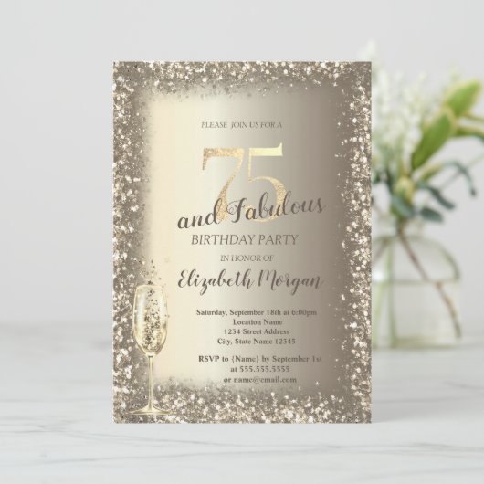 Luxe Champagneglas Gouden Confetti Frame 75ste  Kaart (Staand voorkant)