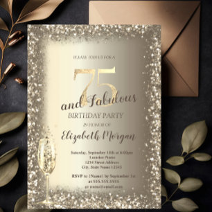 Luxe Champagneglas Gouden Confetti Frame 75ste ver Kaart