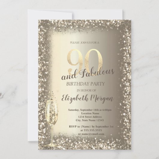 Luxe Champagneglas Gouden Confetti Frame 90ste Kaart (Voorkant)