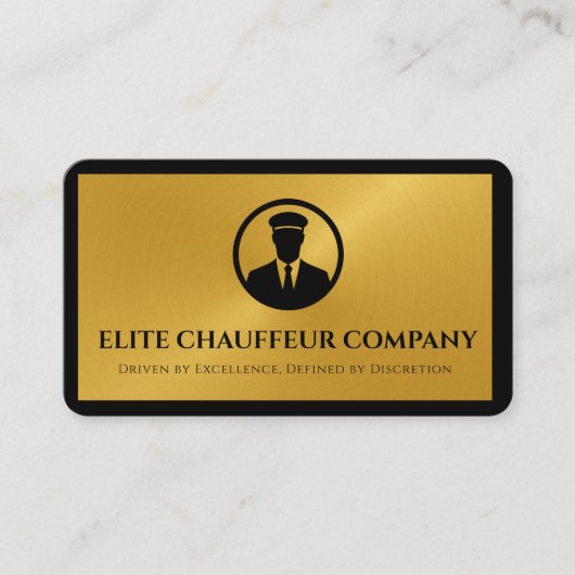 Luxe Chauffeur Elegant Goud Zwart Bewerkbare Logo Visitekaartje (Voorkant)
