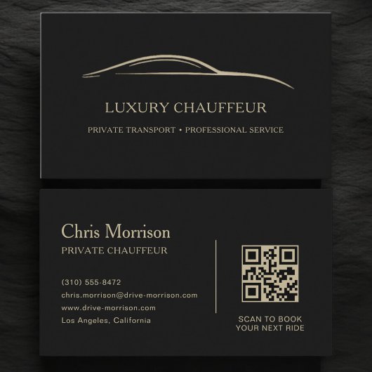 Luxe Chauffeur QR Code Zwart & Goud Visitekaartje