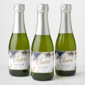 Luxe Cheers Bloemen Marine Blauw Sparkling Wijnetiket (Flessen)