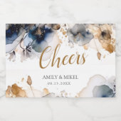 Luxe Cheers Bloemen Marine Blauw Sparkling Wijnetiket (Enkel label)