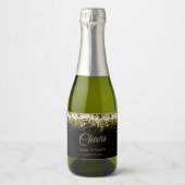 Luxe Cheers Mini Mousserende Wijn Label Goud Zwart Sparkling Wijnetiket (Voorkant)