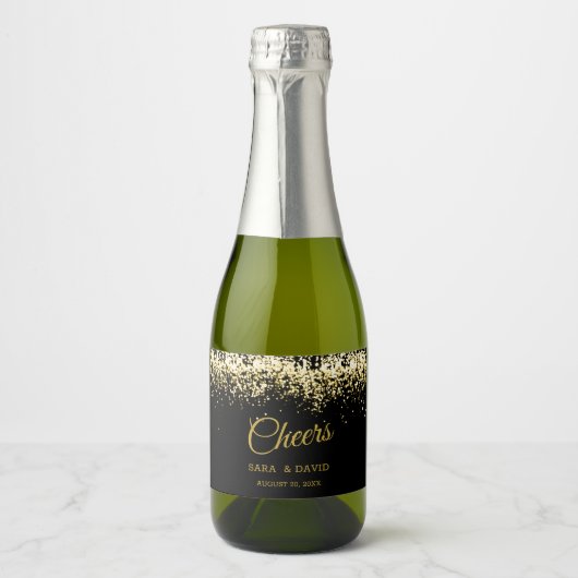 Luxe Cheers Mini Mousserende Wijn Label Goud Zwart Sparkling Wijnetiket (Voorkant)