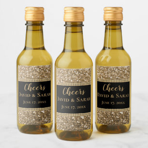 Luxe Cheers Mini Wijn Label Gouden Glitter Parels Etiket