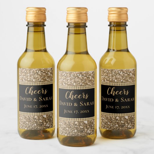 Luxe Cheers Mini Wijn Label Gouden Glitter Parels Etiket (Flessen)