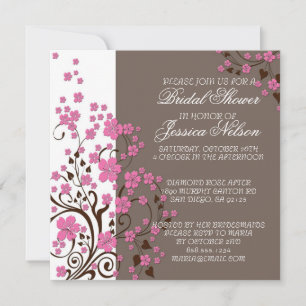 Luxe Cherry Blossom Brown Douche Invite Kaart