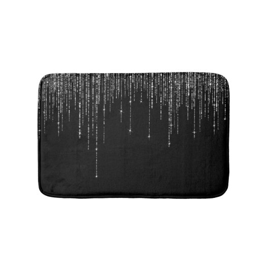 Luxe Chic Black Silver Sparkly Glitter Fringe Badmat (Voorkant)