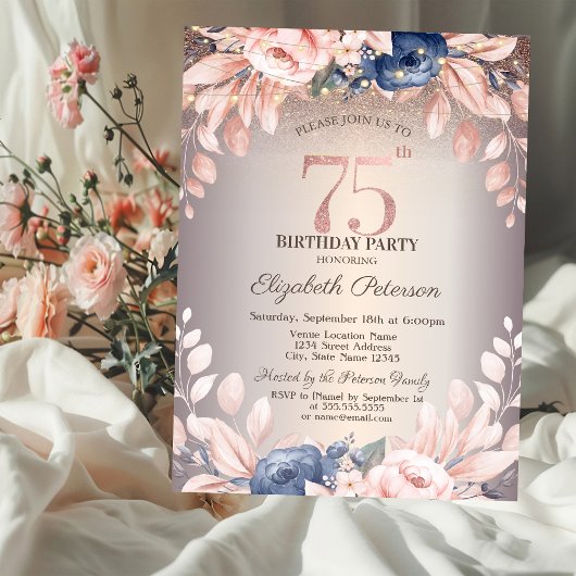 Luxe Chic Bloem,Slingerlichten 75e Verjaardag Kaart