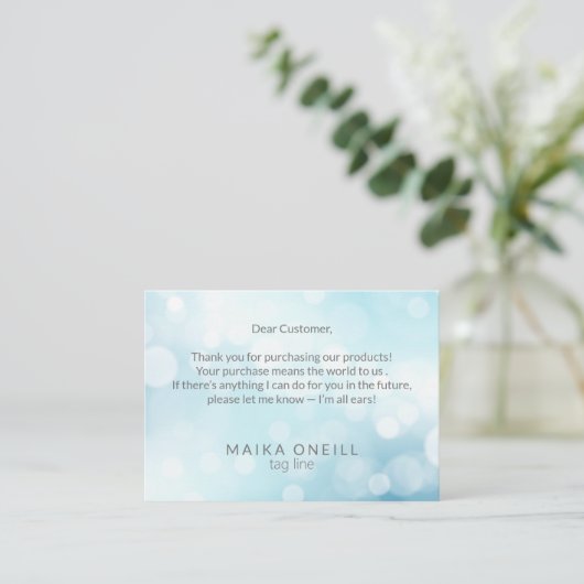 Luxe Chic Blue Bokeh dank u voor uw aankoop Visitekaartje (Staand voorkant)