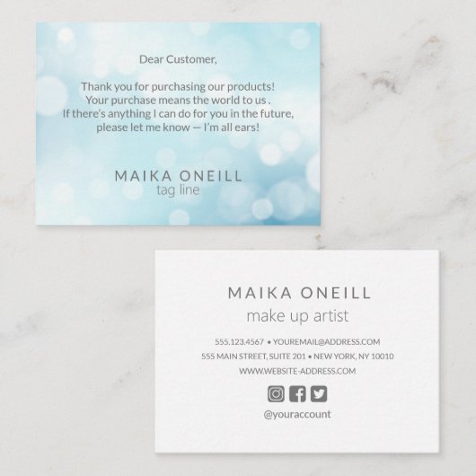 Luxe Chic Blue Bokeh dank u voor uw aankoop Visitekaartje (Voorkant / Achterkant)