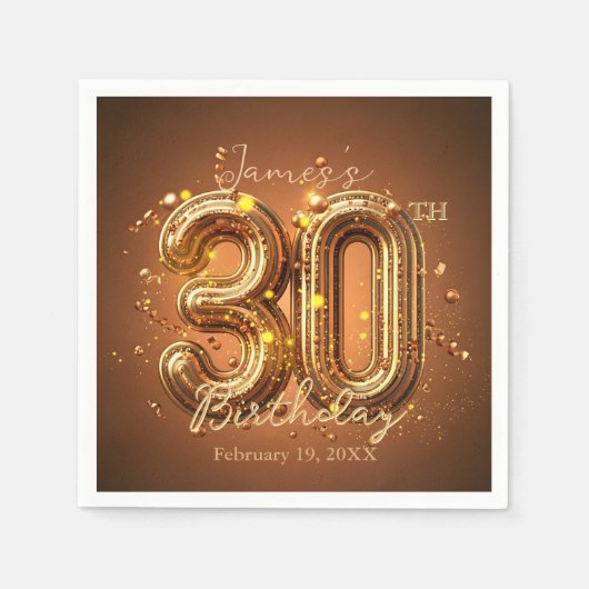 Luxe Chic Glam Brown en Goud 30e verjaardag Servet (Voorkant)