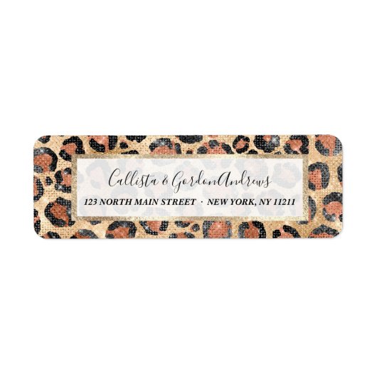 Luxe Chic Gold Black Leopard Animal Print Etiket (Voorkant)