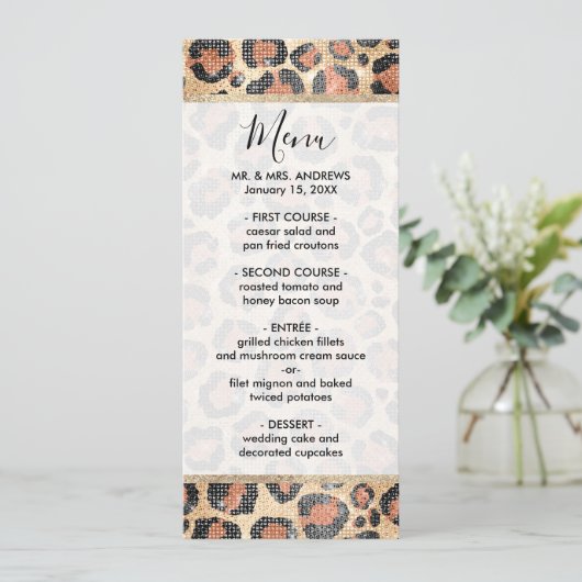 Luxe Chic Gold Black Leopard Animal Print Menu (Staand voorkant)