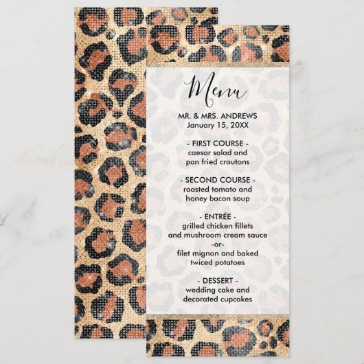 Luxe Chic Gold Black Leopard Animal Print Menu (Voorkant / Achterkant)