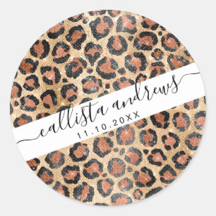 Luxe Chic Gold Black Leopard Animal Print Ronde Sticker