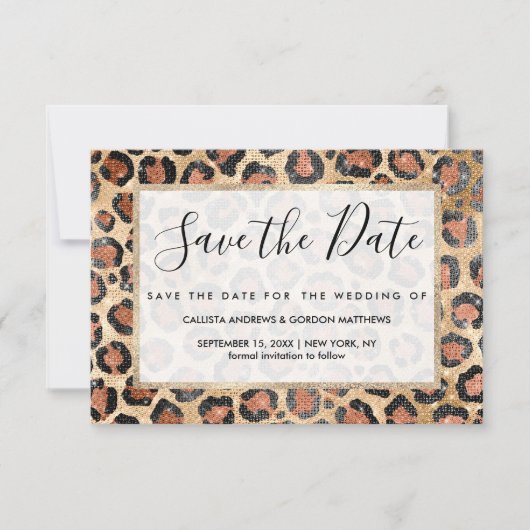 Luxe Chic Gold Black Leopard Animal Print Save The Date (Voorkant)