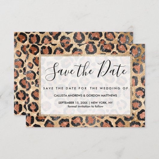 Luxe Chic Gold Black Leopard Animal Print Save The Date (Voorkant / Achterkant)