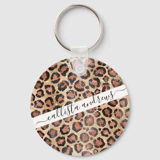 Luxe Chic Gold Black Leopard Animal Print Sleutelhanger (Voorkant)