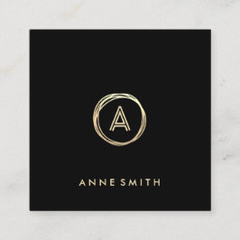 Luxe Chic Gold Circle Modern Monogram zwart Vierkante Visitekaartje